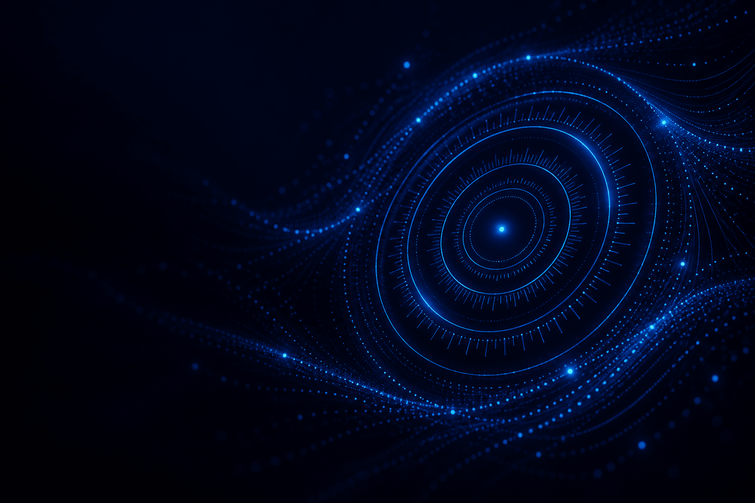 Concentric rings of blue light with fine tick marks around a bright center point, like a calibrated instrument.